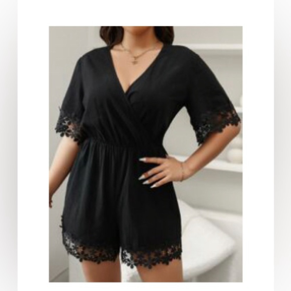 SHEIN Guipure Lace Surplice Neck Romper—NWOT